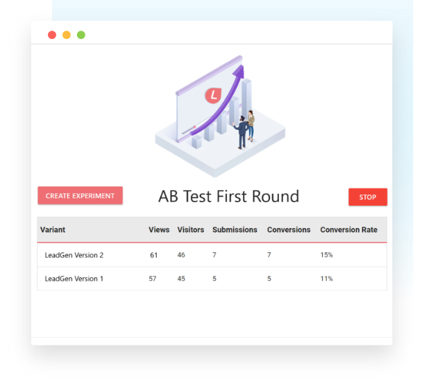 Construtor de formulários online do aplicativo LeadGen - painel de teste AB