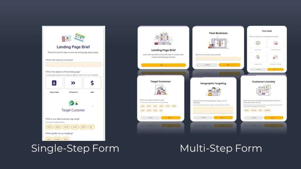 Single step and multi step forms - visual comparison