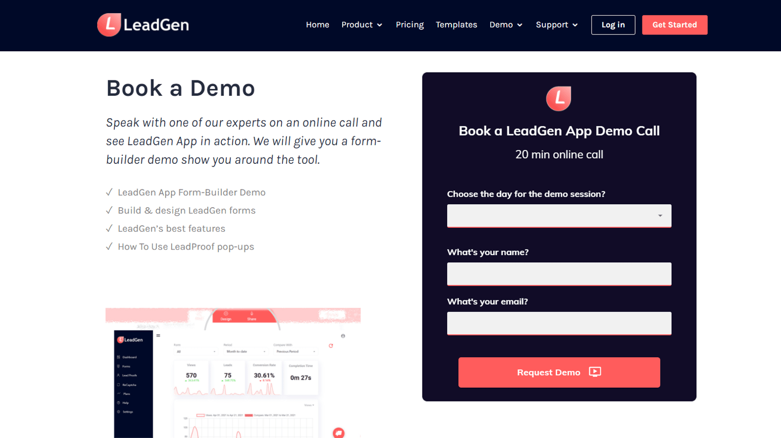 Book a demo call web page example