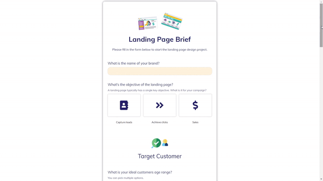 Landing page brief - long single step online form