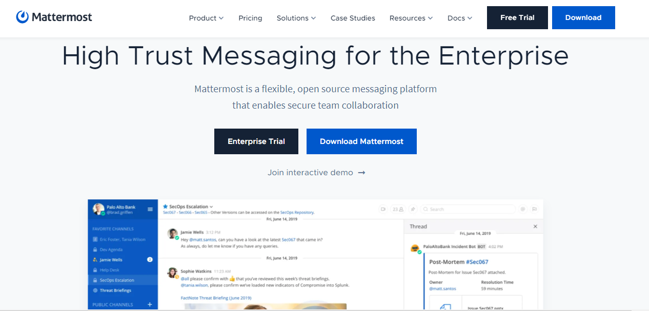 Mattermost Messaging homepage