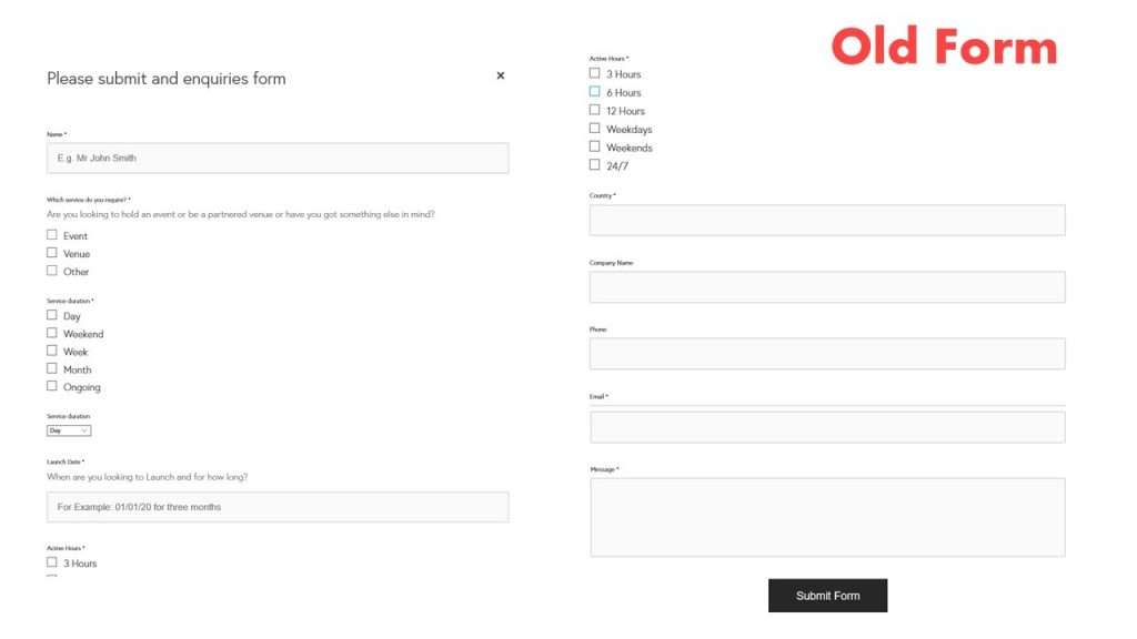 Online form examples - old classical form design