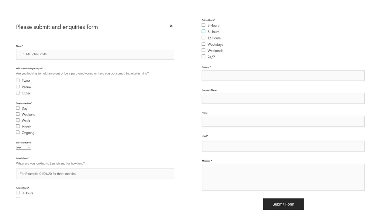 Old online form example