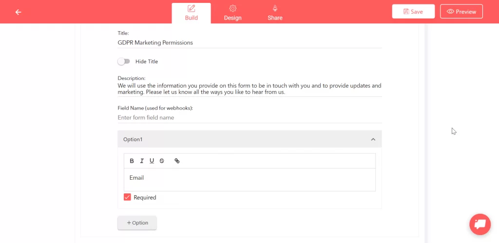 GDPR permission form settings in LeadGen App
