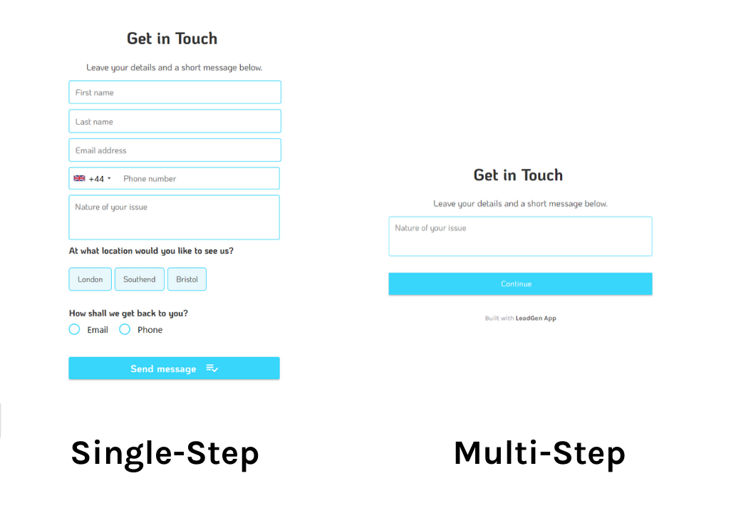Single and Multistep Online Medical Form