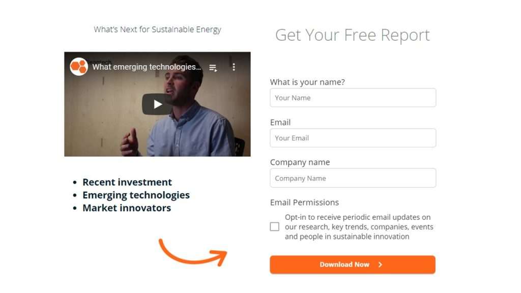 Lead magnet on Cleantech.com LeadGen form embedded into blog post