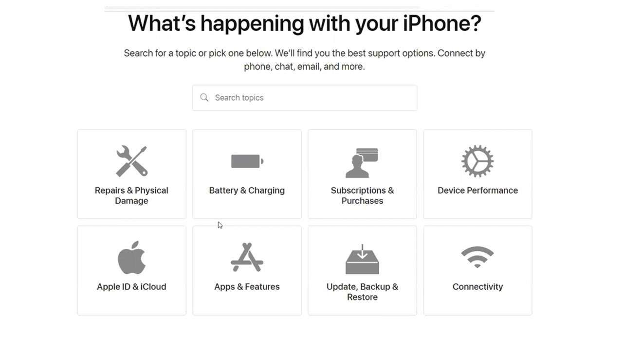 Formulário de suporte do Apple Iphone