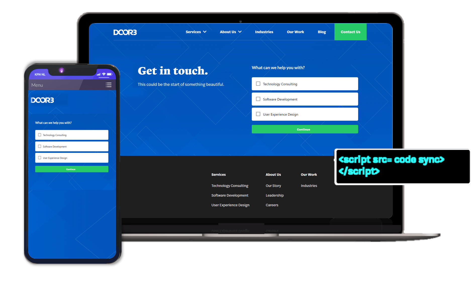 Embedded LeadGen form in Website, displayed on laptop and mobile screens