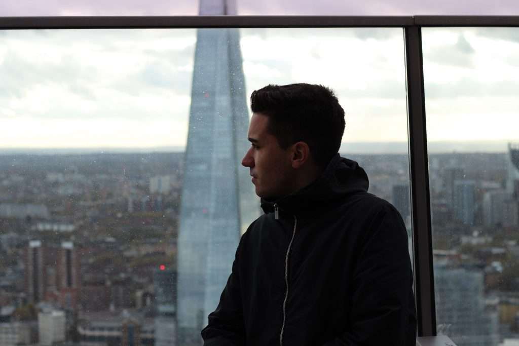 Working on the mission; Chris overlooking London from SkyGardens
