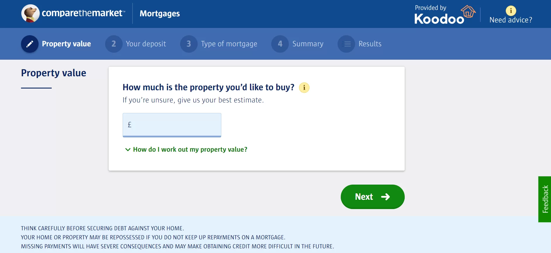 Comparethemarket landing page for mortgage offer