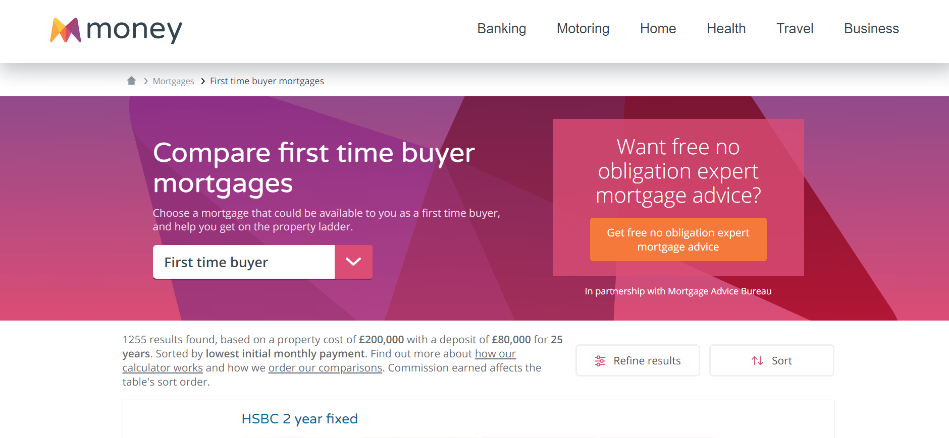 Money.co.uk landing page