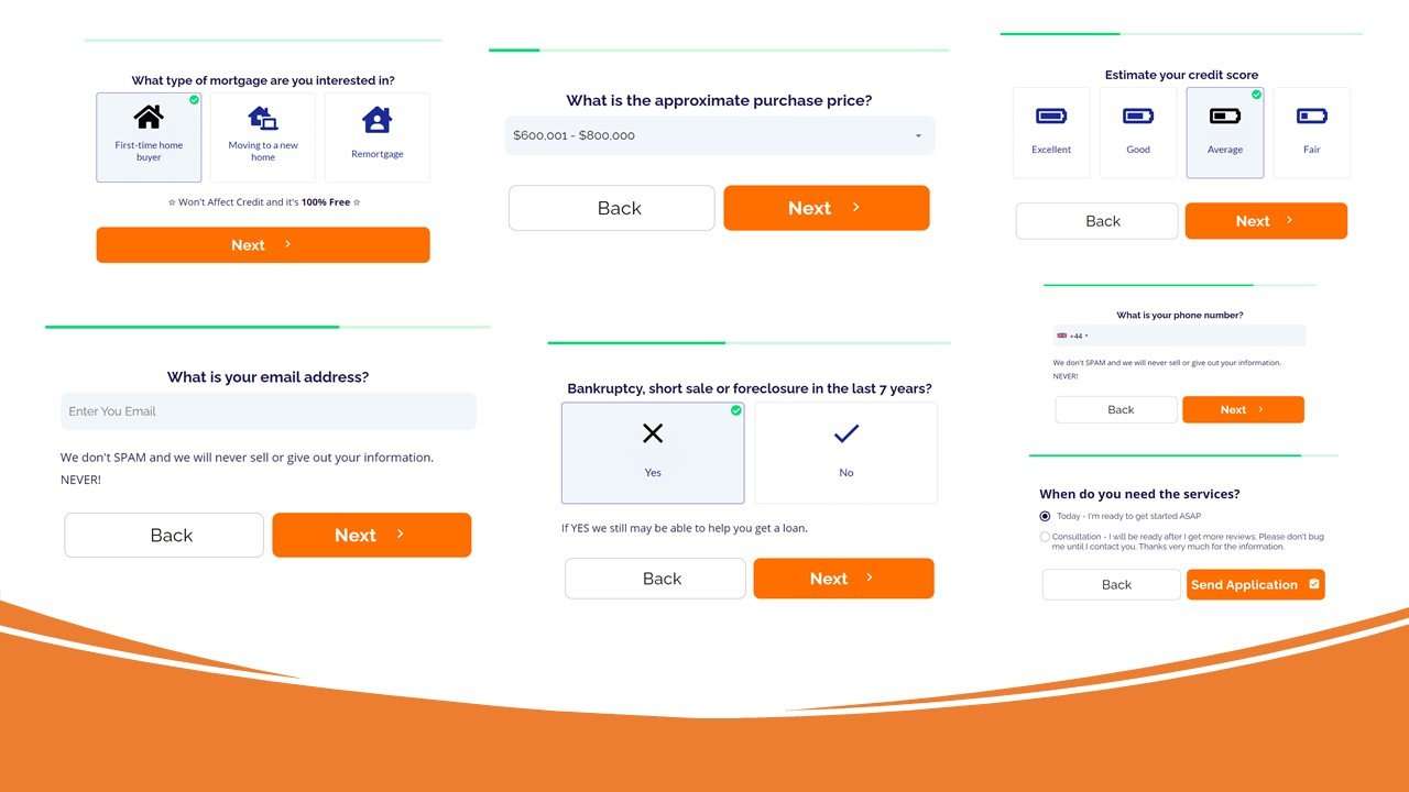 Mortgage lead generation multi step form