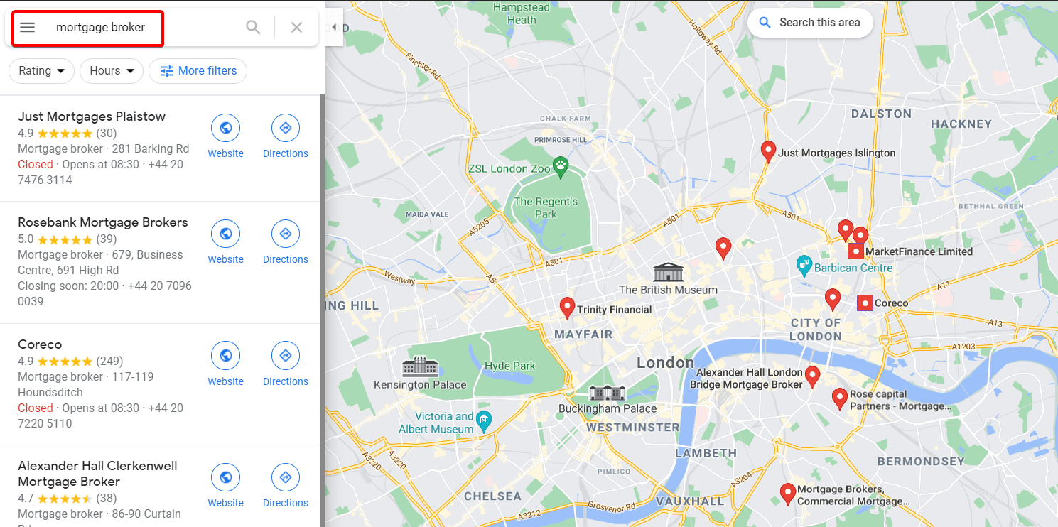 Listes locales des courtiers en prêts hypothécaires dans Google Maps