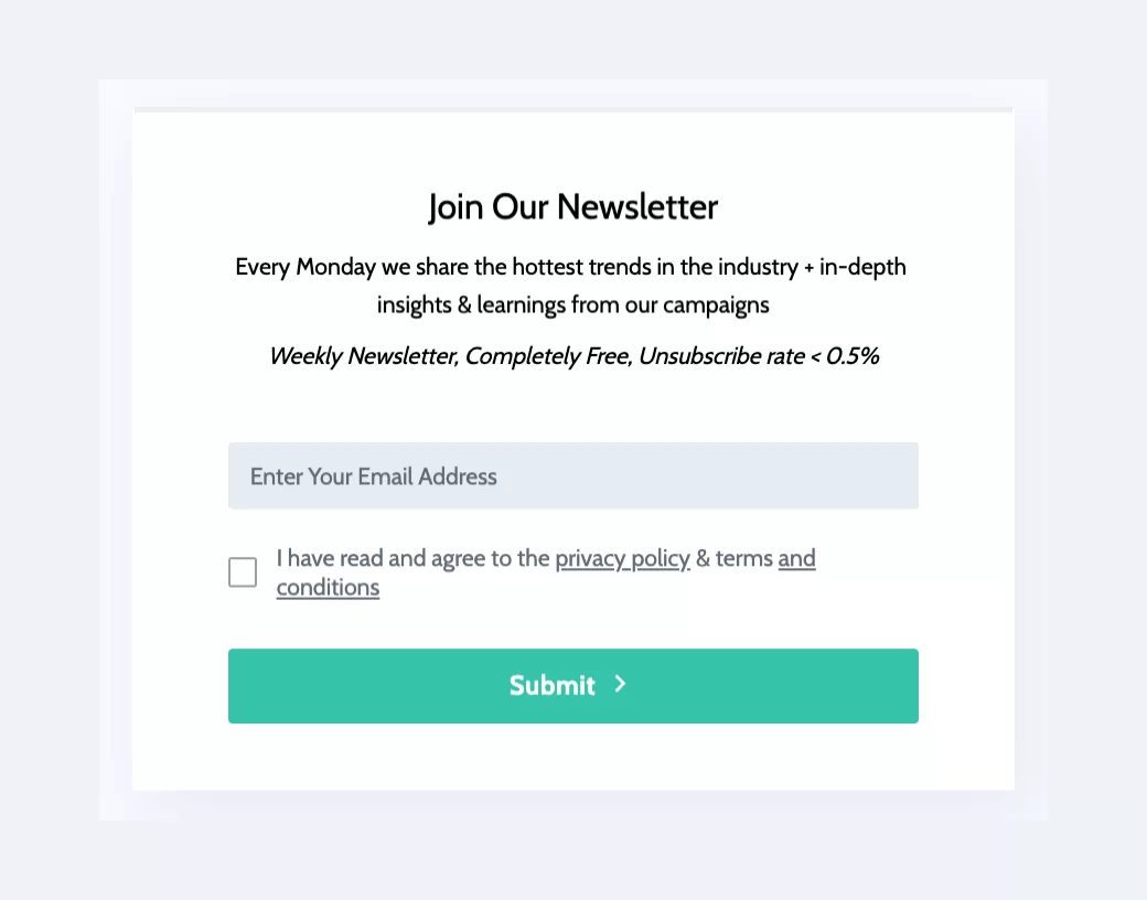 Newsletter subscription form (GDPR checkbox)