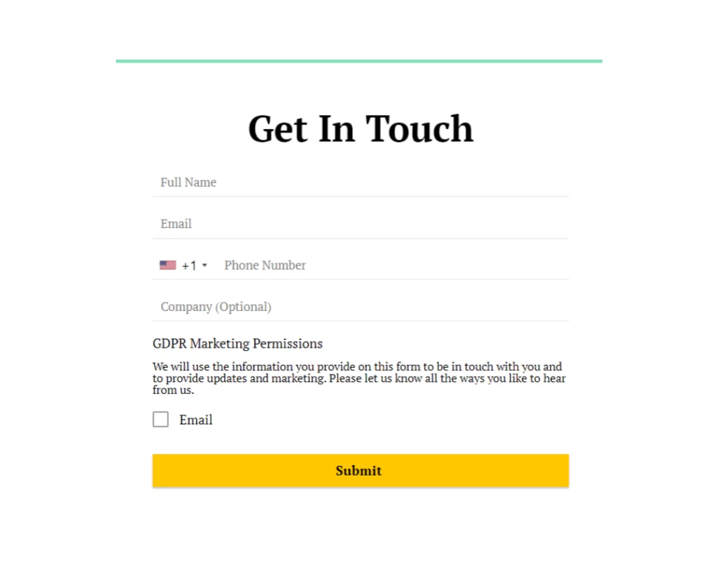 Get In Touch Simple Contact Form