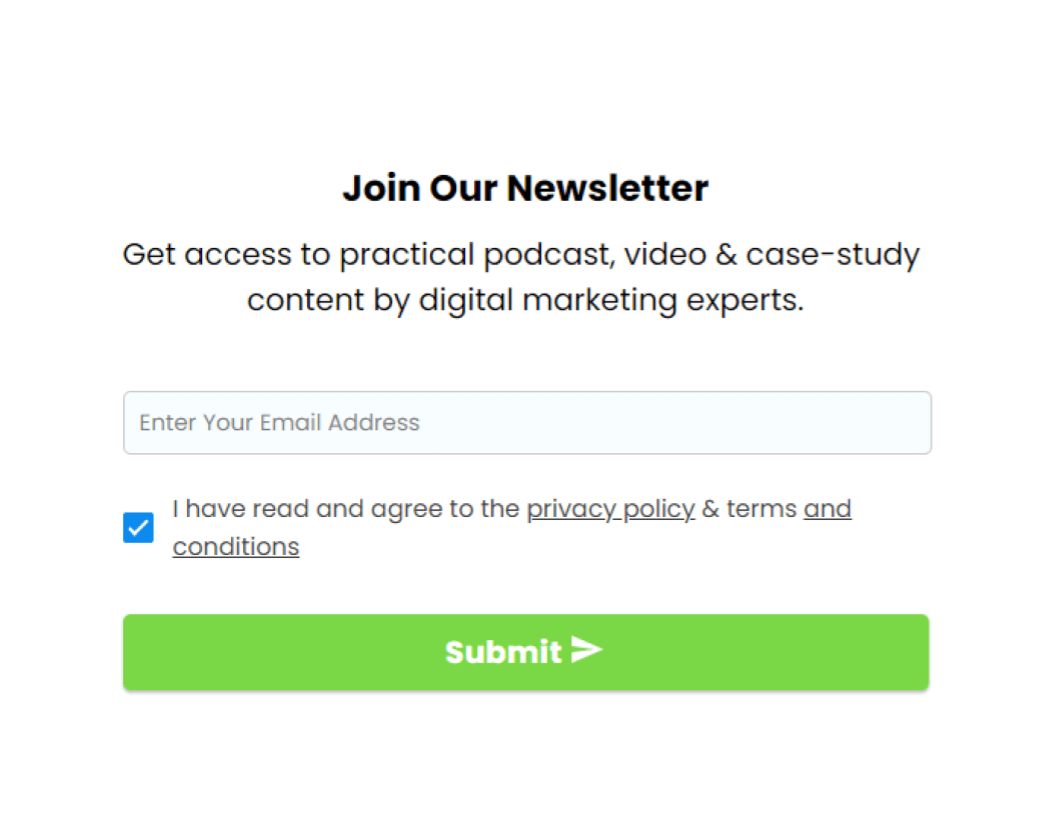 Email newsletter subscription (GDPR checkbox)