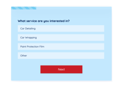 Formulário de contato longo para detalhamento do carro