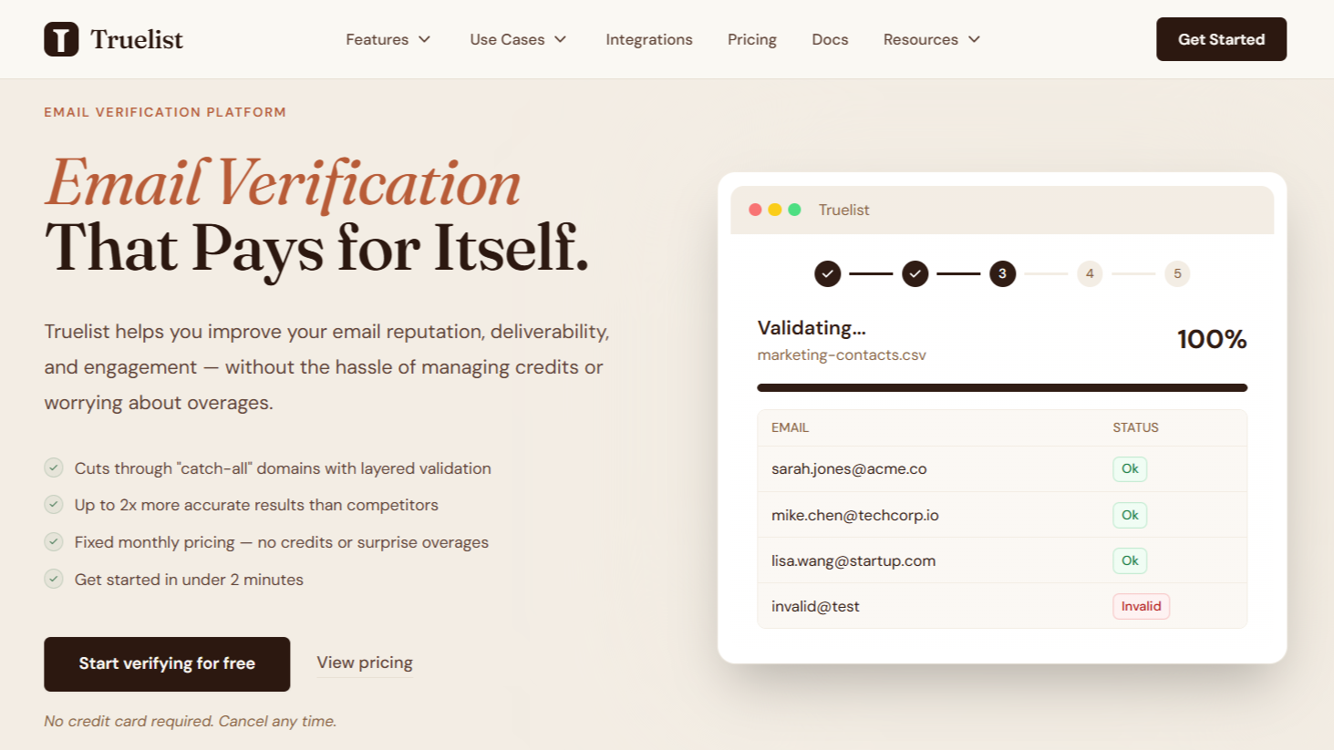 Imagem da página da Truelist