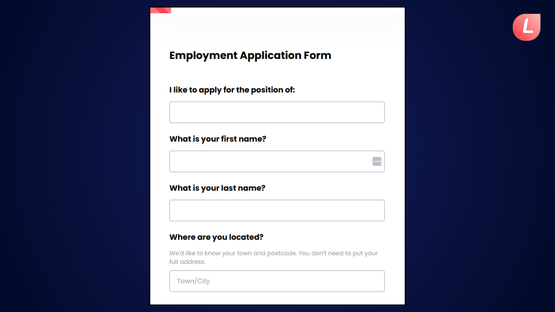 Employment application form template