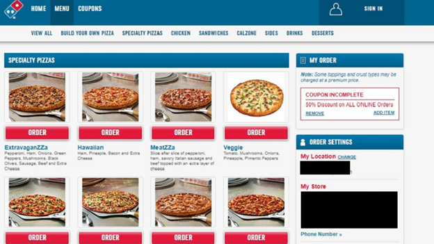 Dominos ordering system