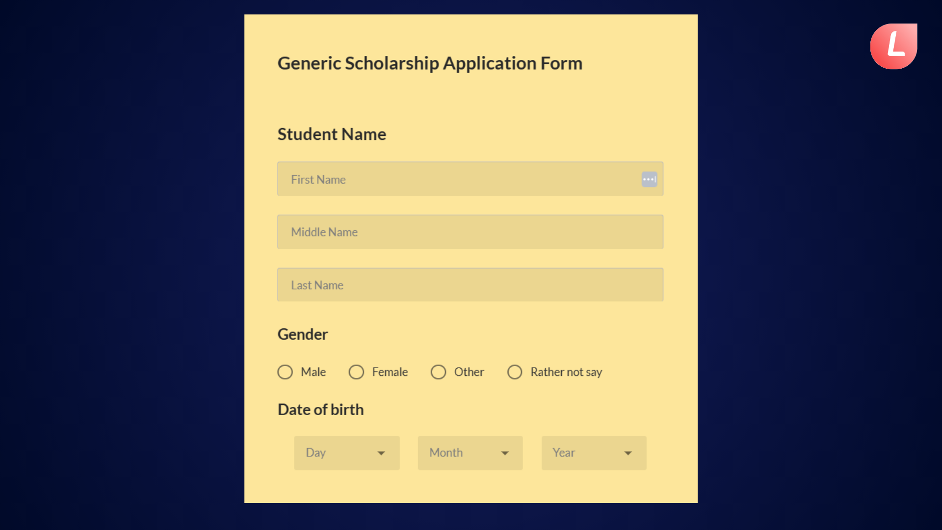 Collage or university scholarship application form template 