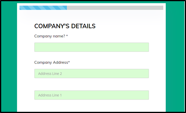 Barra de progresso no formulário online que solicita detalhes da empresa