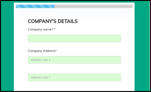 Barra de progreso en formulario en línea que solicita detalles de la empresa