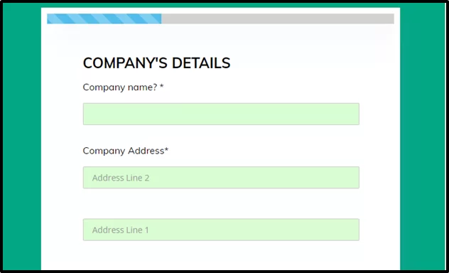 Progress bar in online form that asks for company details