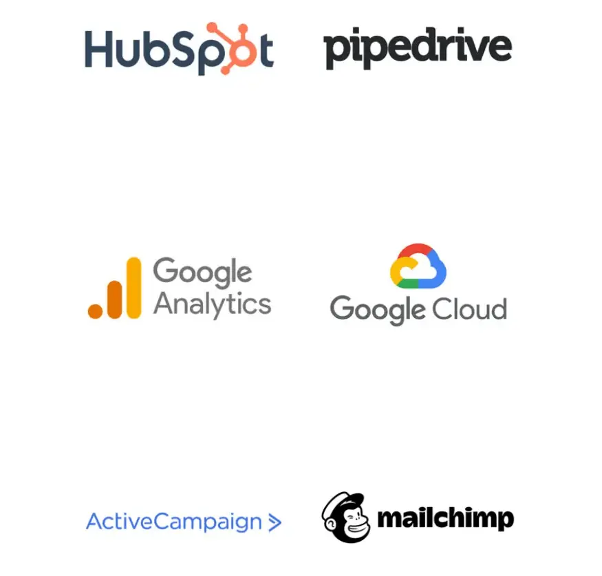 Logos von Integrationen, mit denen sich LeadGen App verbindet