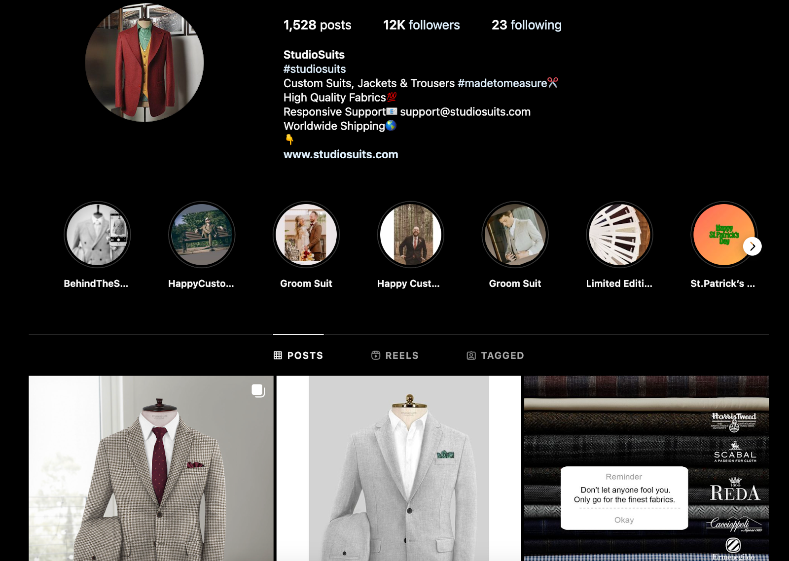 An Instagram page about suits