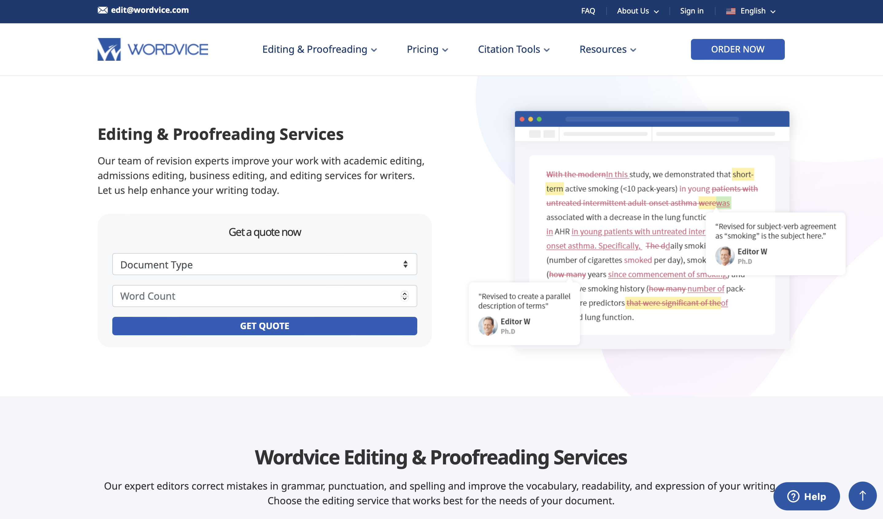 Wordvice Homepage
