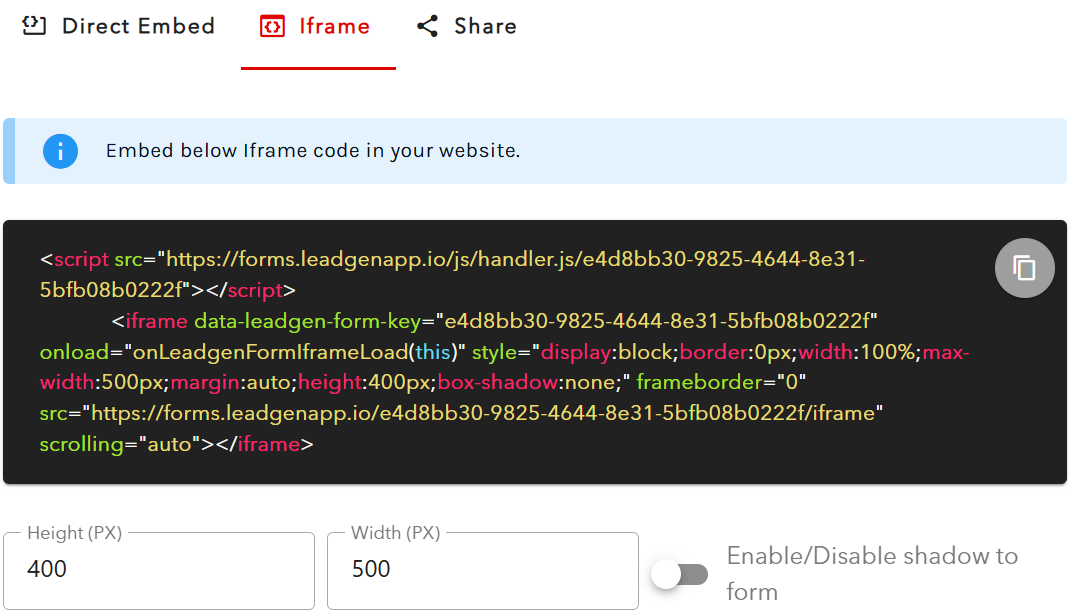 Iframe code