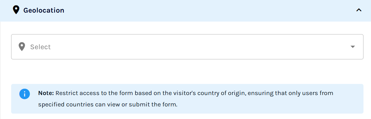 Dropdown menu with a search bar and a list of countries