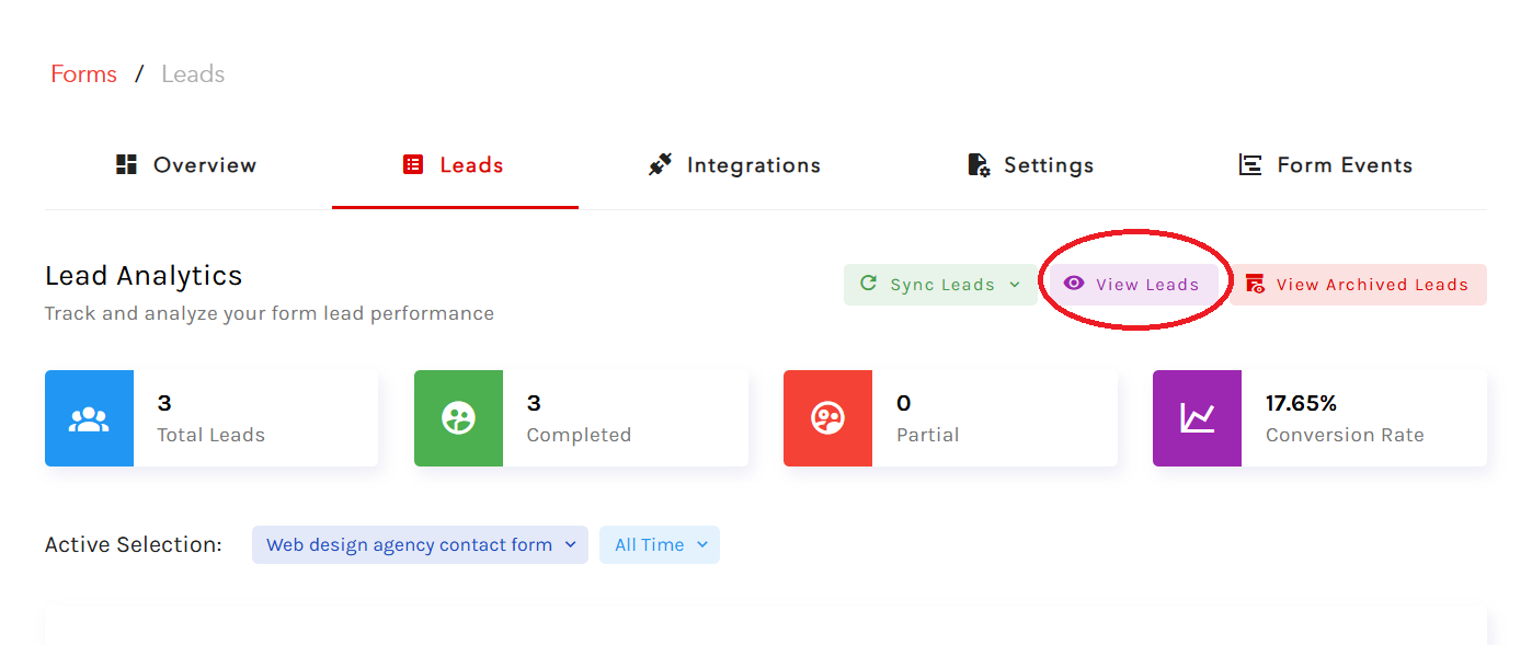 Click on view leads