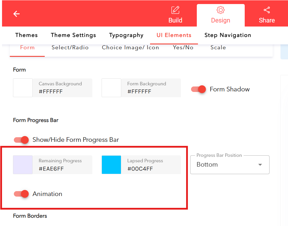 Click into the fields to select the color for changing the remaining and lapsed progress bar