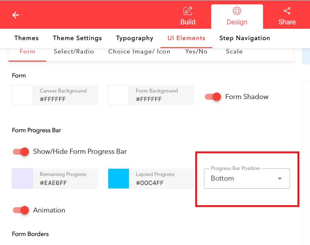 Toggle the Progress Bar Animation on or off to enable/disable the animation