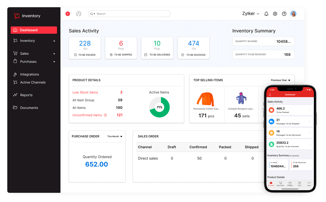 Zoho inventory software management tool