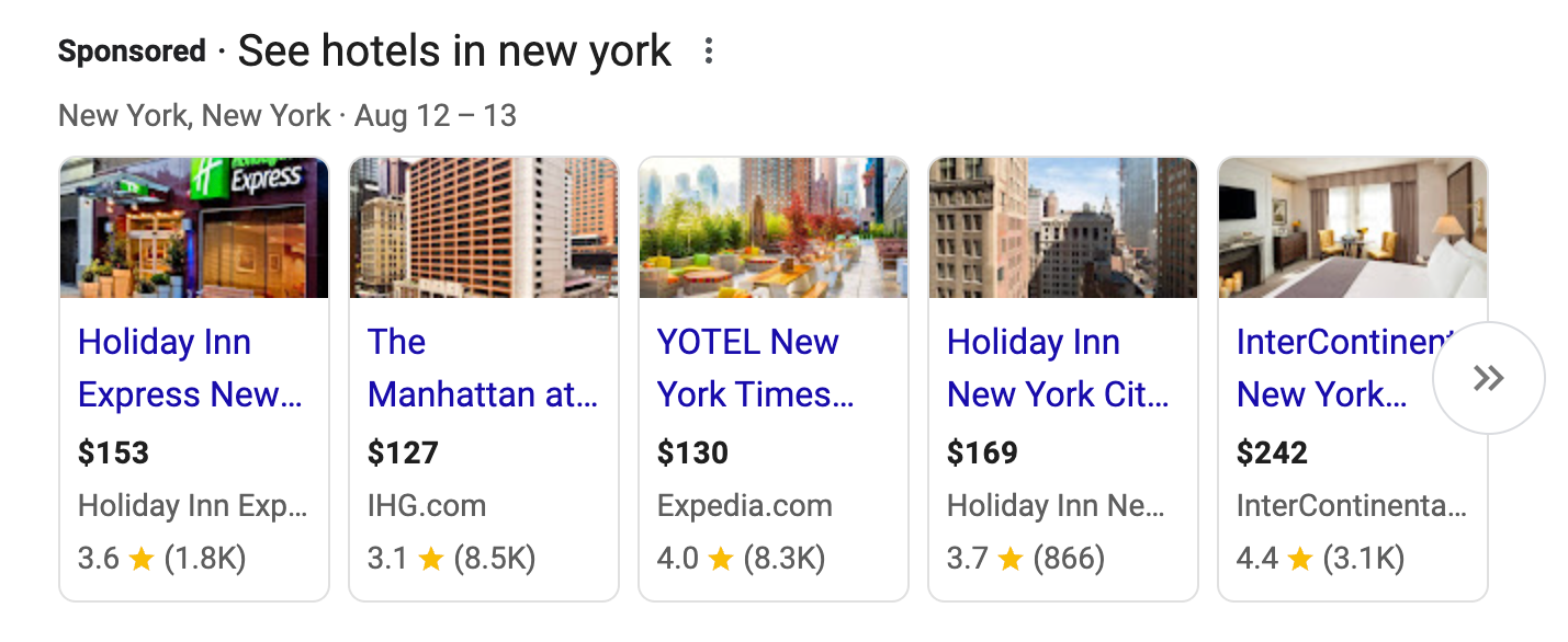 Sponsored hotels in New York ads