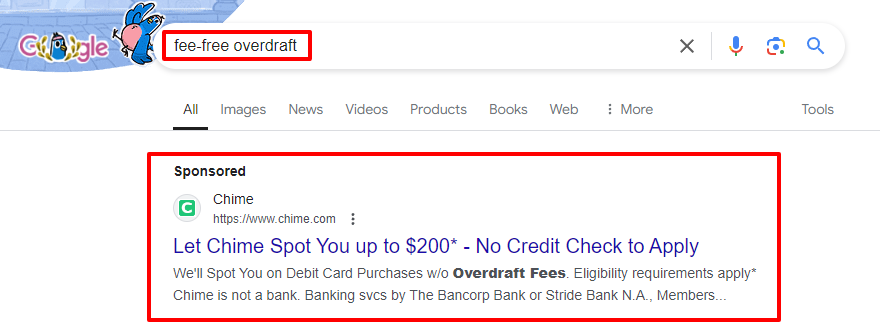 SERP for Chime. 