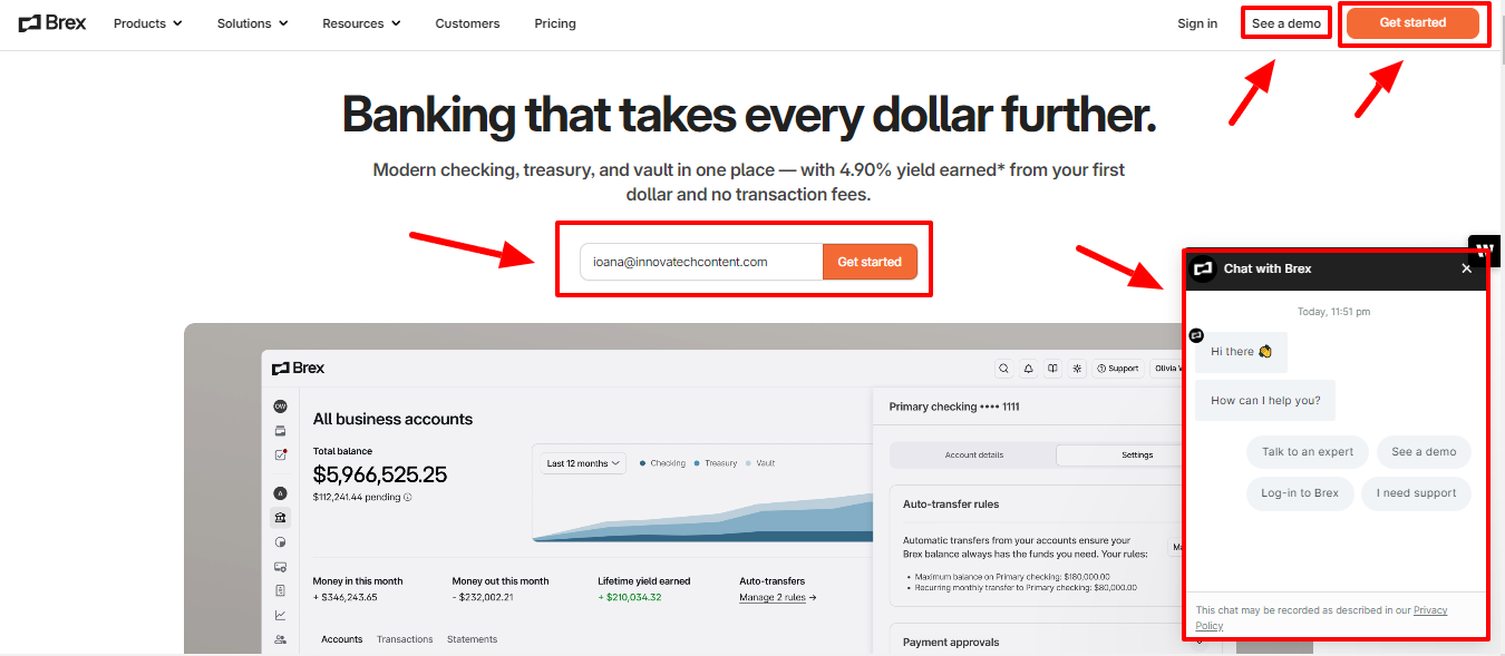 CTA examples by Brex.