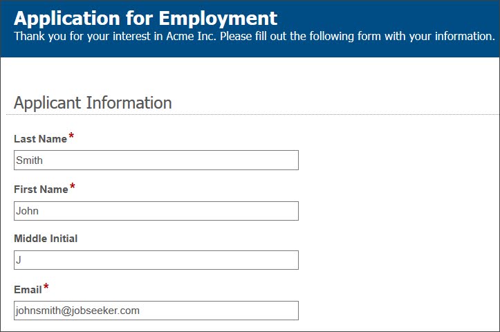 Example of onboarding online form for HR departments.