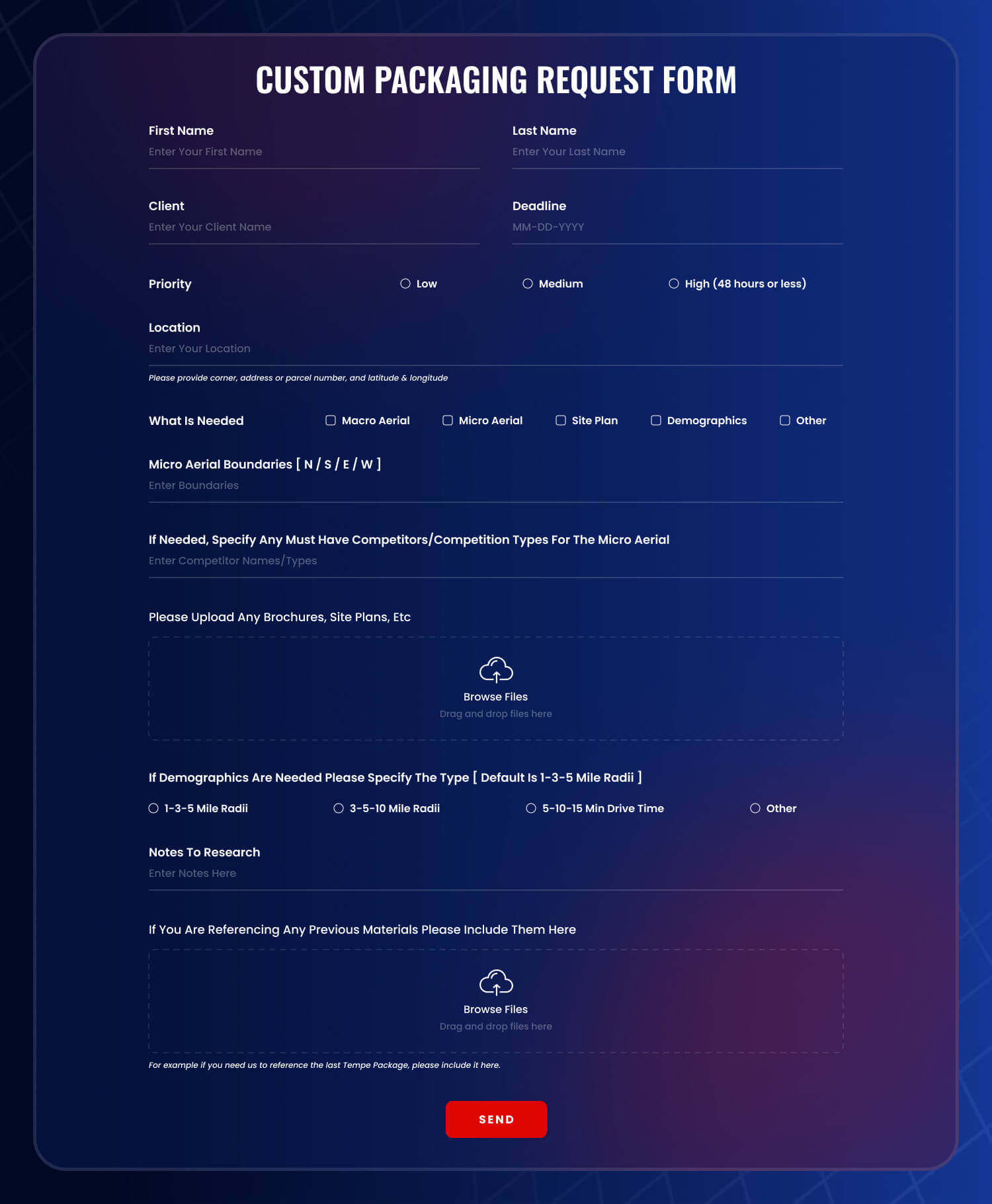 Gift or Custom Packaging Request Form