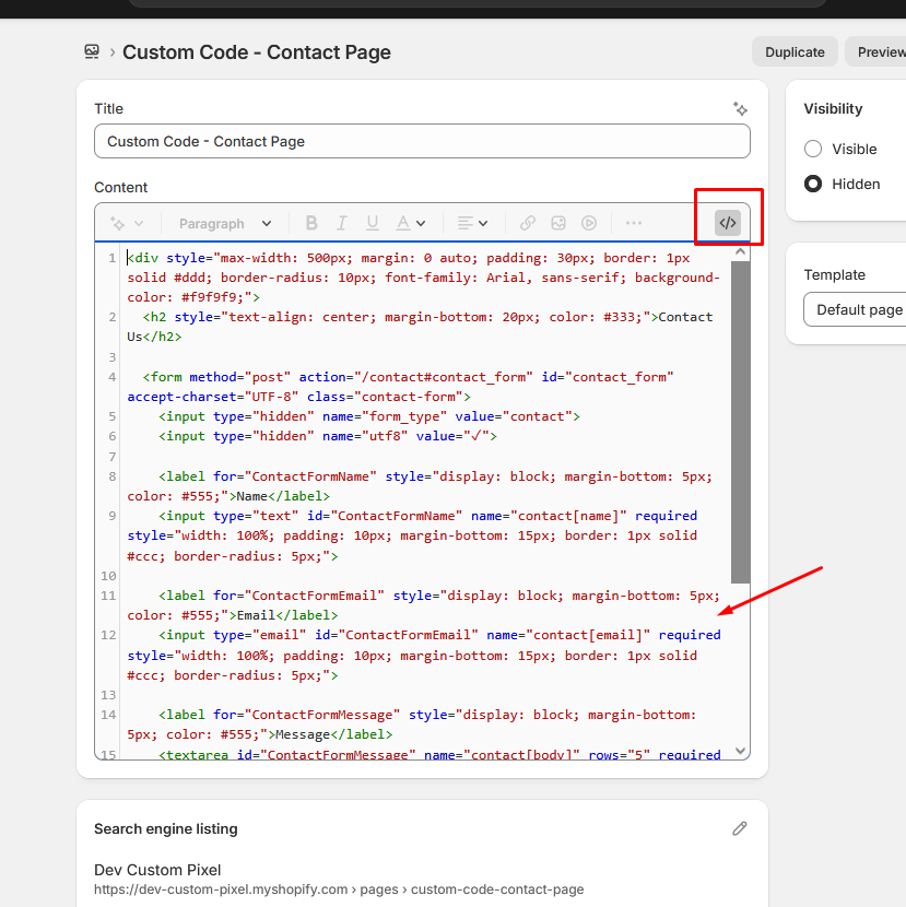 HTML contact form Shopify