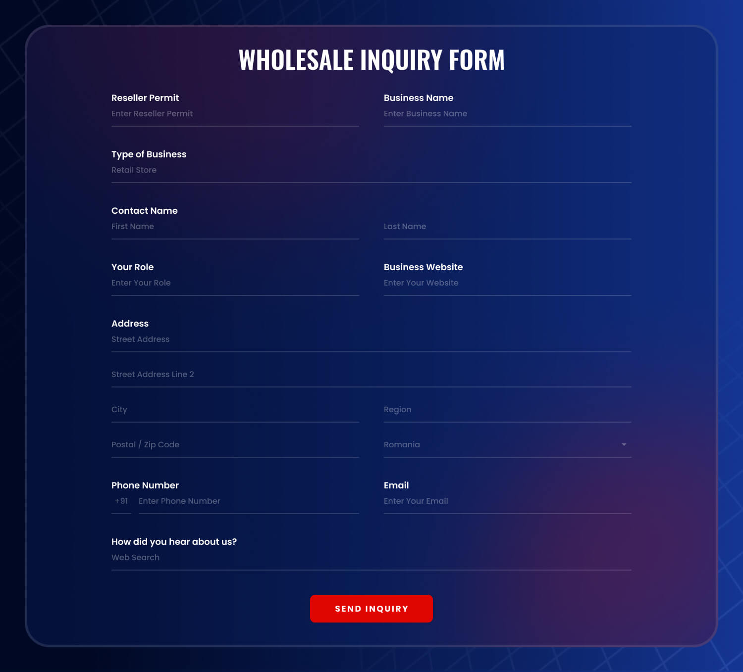 Wholesale or B2B Contact Form