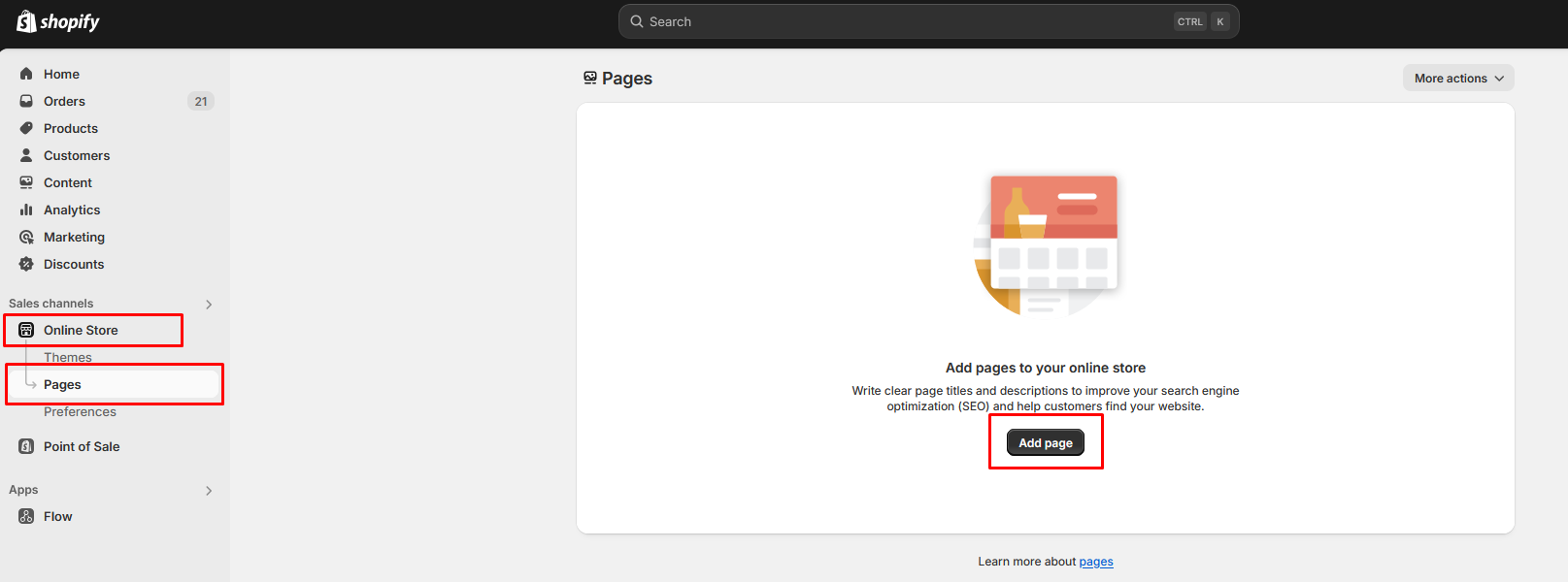 Create page in Shopify
