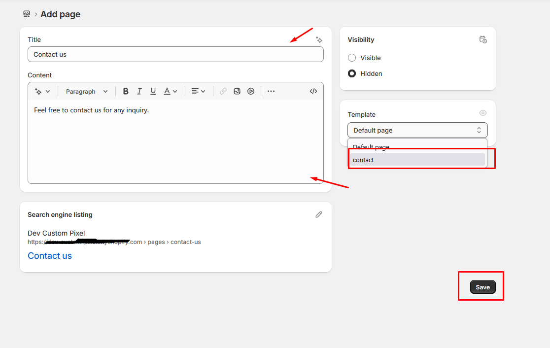 Create contact page form in Shopify