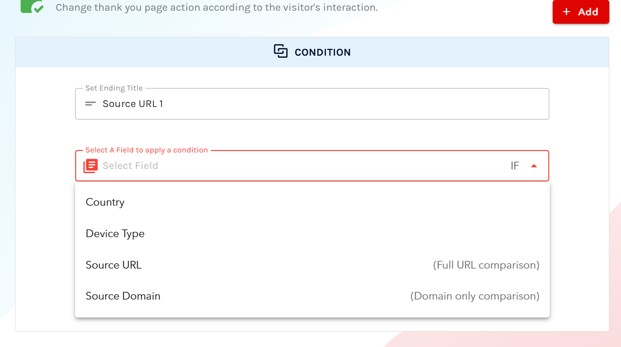 Source URL or source domain dropdown