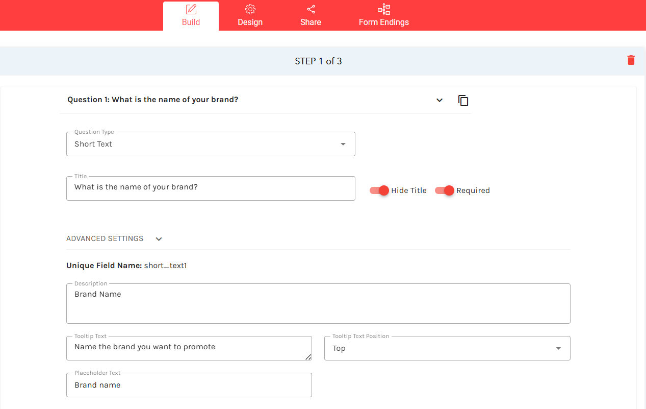 Adding the first question