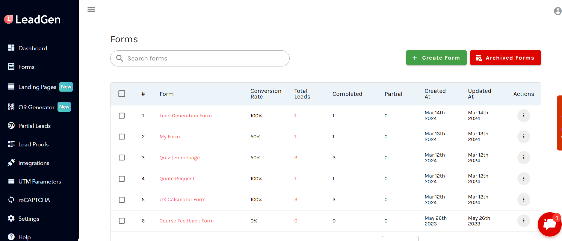 LeadGen App dashboard