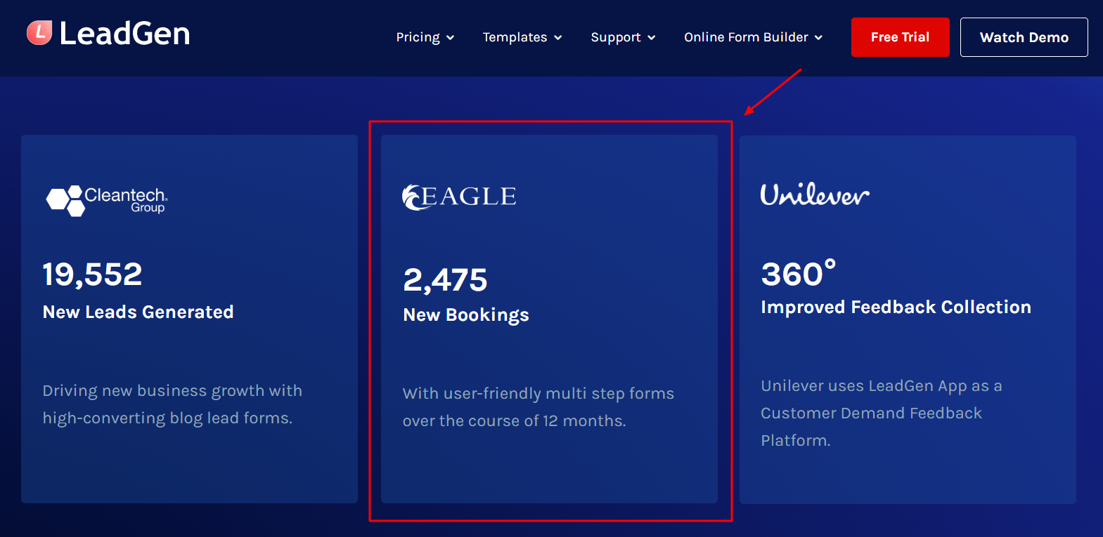 Customer stories screenshot from leadgenapp.io’s site.